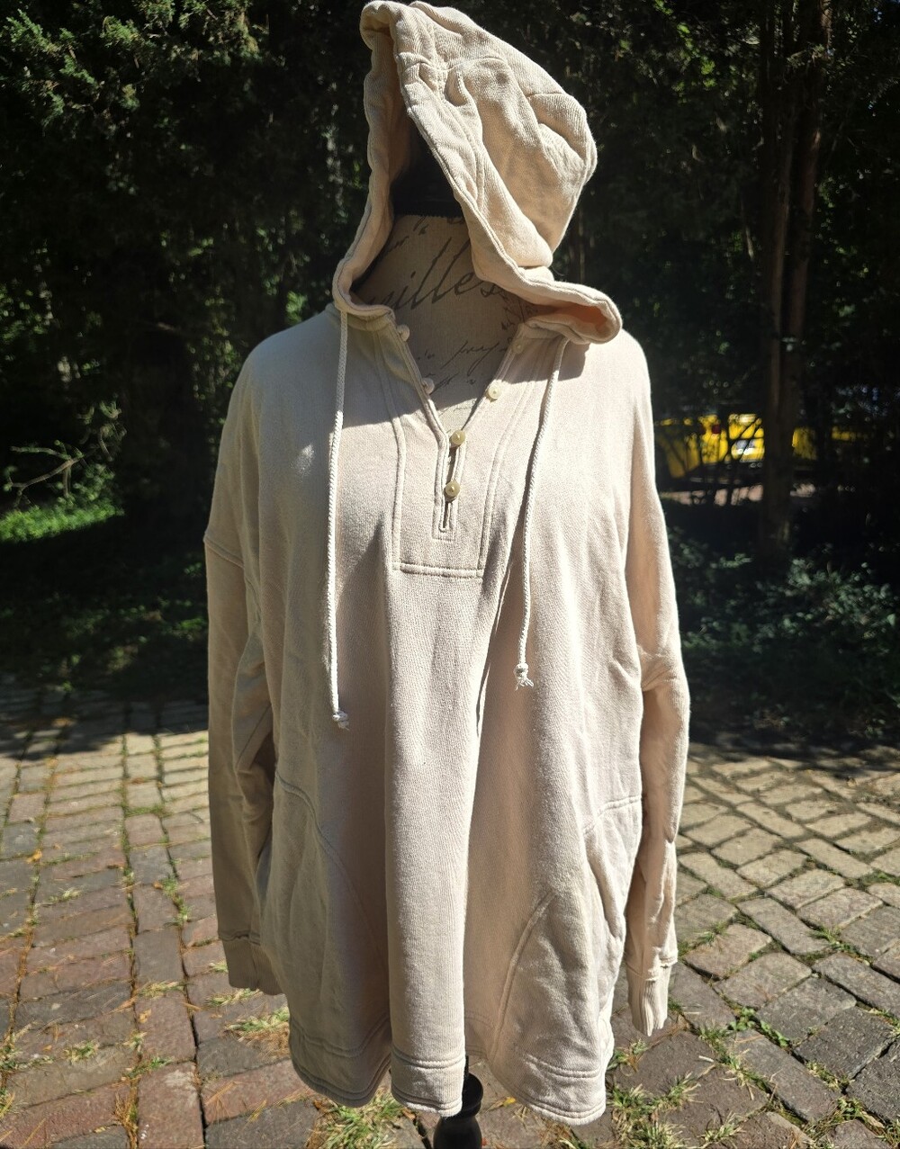 aerie Cream Hooded Henley Pullover